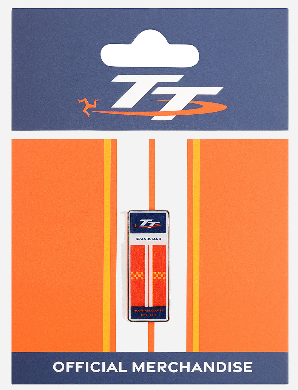 TT Races 'GRANDSTAND' Pin Badge - Orange - Isle of Man TT Races Official Merchandise