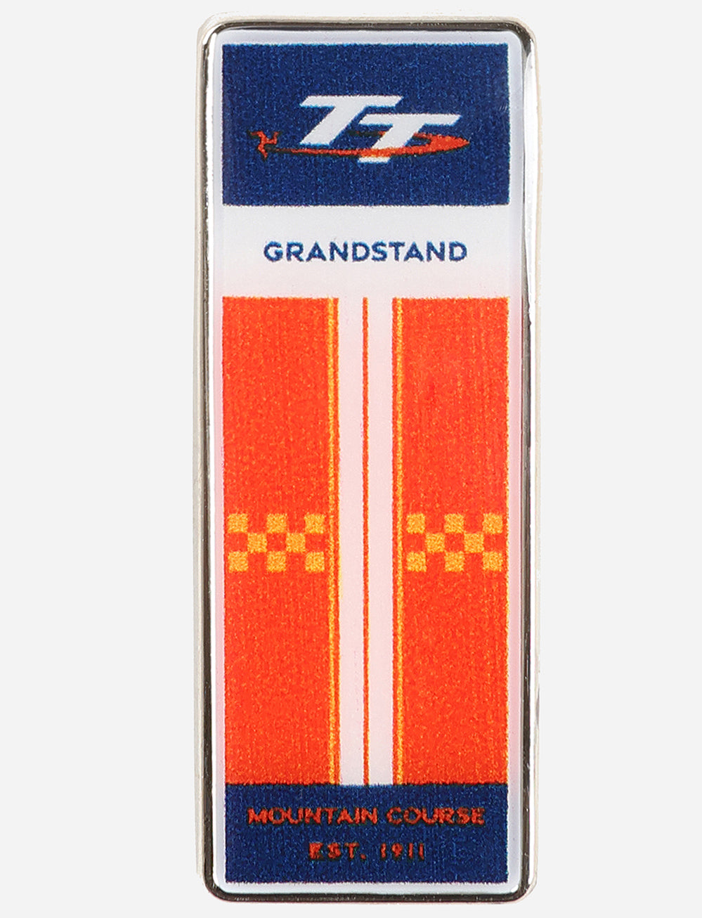 TT Races 'GRANDSTAND' Pin Badge - Orange - Isle of Man TT Races Official Merchandise