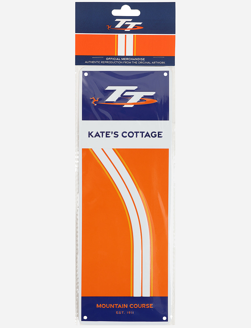 TT Races 'KATE'S COTTAGE' Metal Sign - Orange - Isle of Man TT Races Official Merchandise